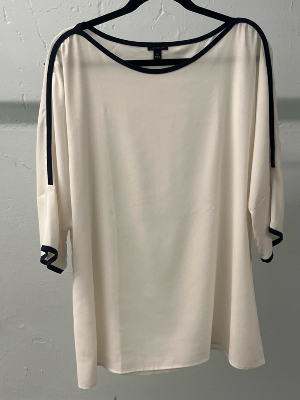 Ann Taylor White Blouse with Black Contrast Trim